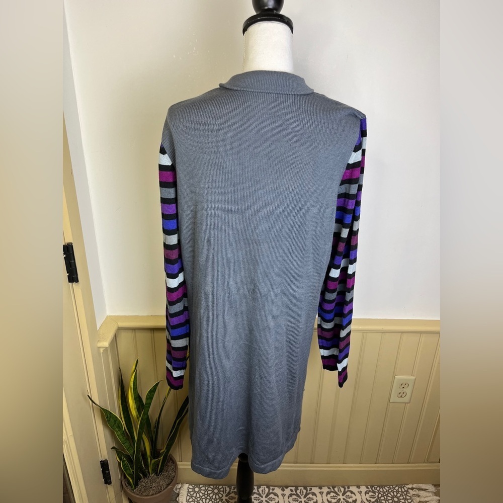 Bob Mackie Wearable Art Longline Cardigan Sweater Dress L Gray Artsy Colorful - Picture 4 of 10